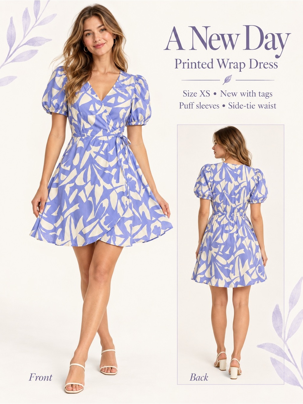 Target A New Day Lavender & Cream Printed Wrap Dress